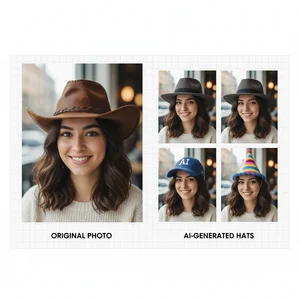 AI hat generation interface showing professional photo editing workspace