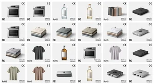 Grid of Amazon-compliant product photos with consistent pure white backgrounds showing multiple product types ready for marketplace listing