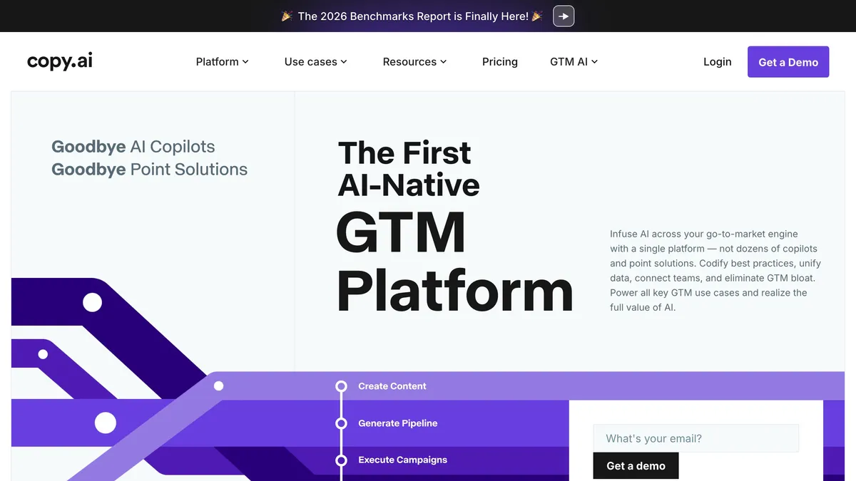 Copy.ai generating marketing copy from a short prompt