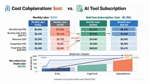 Cost comparison chart showing monthly labor costs versus AI tool subscription costs with break even analysis