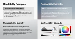 Text readability examples showing proper contrast ratios over gradients with and without semi transparent overlay protection
