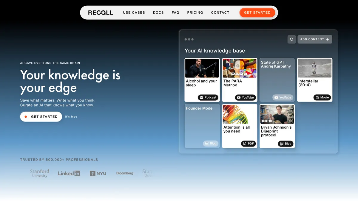 Recall AI knowledge base summarizing podcast episodes