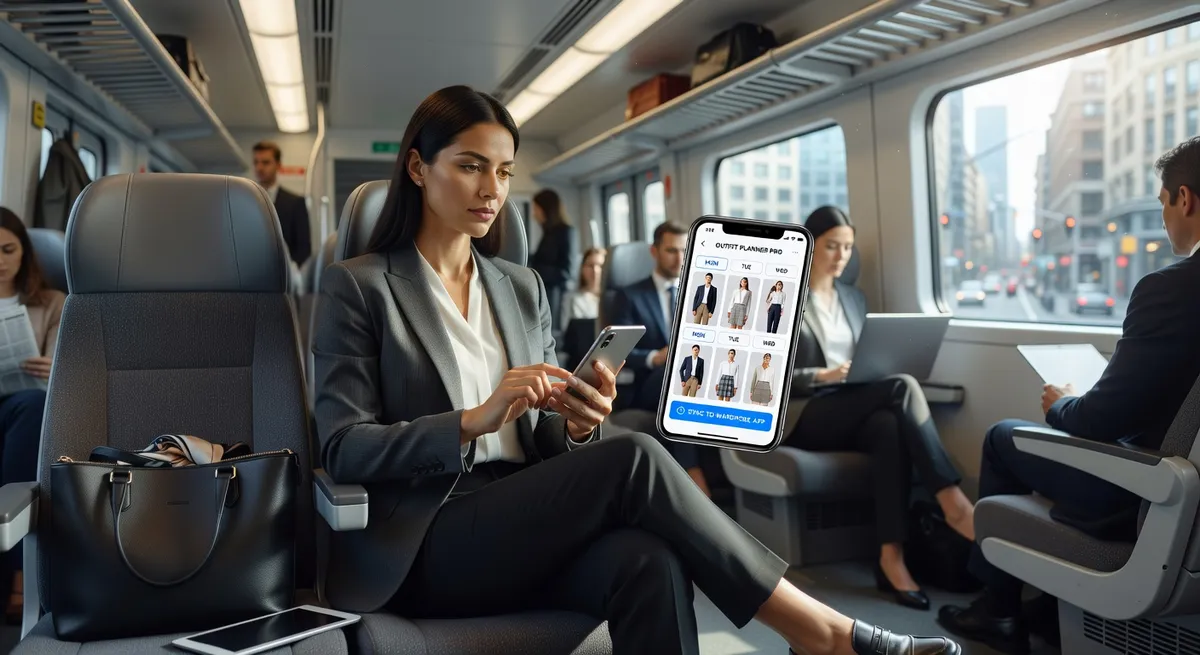 Busy professional using phone to plan outfits efficiently