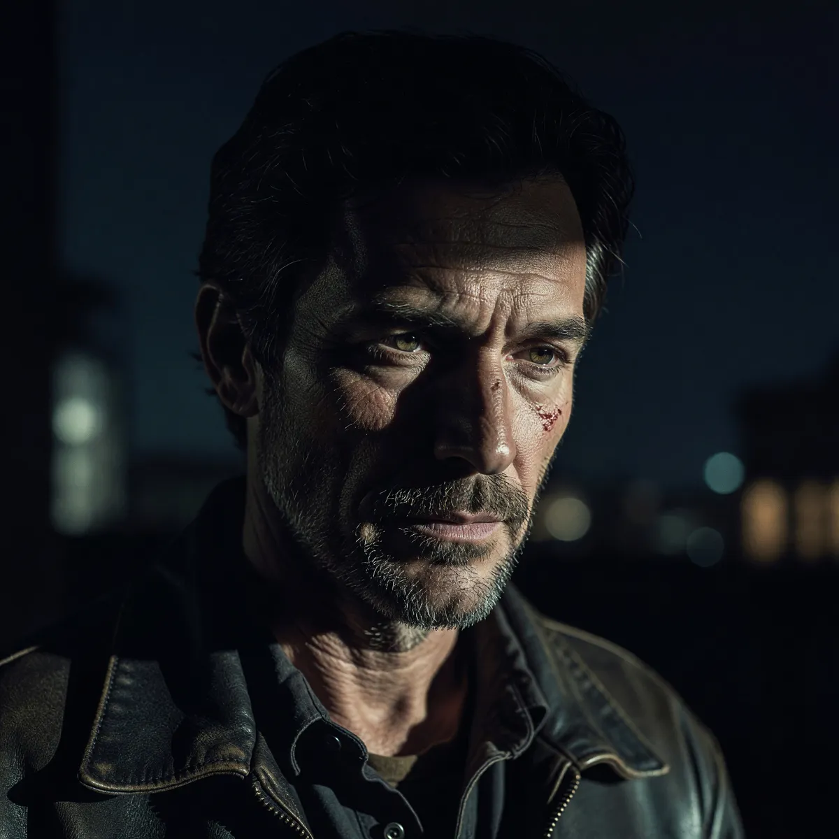 Cinematic portrait demonstrating professional three-point lighting and shallow depth of field