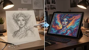 Sketch transforming into digital art