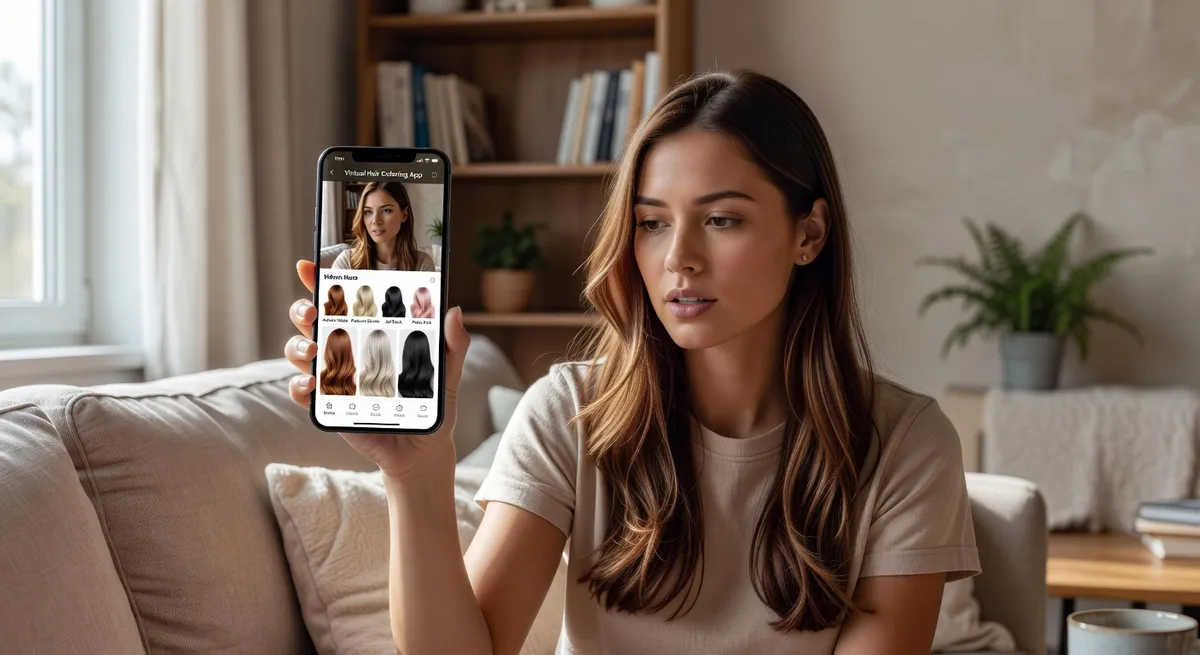 Person previewing different hair colors with AI on smartphone