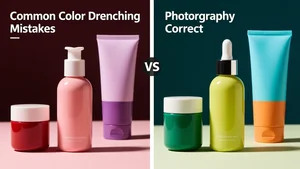 A comparison showing common color drenching mistakes versus correct execution including oversaturation issues and color temperature mismatches