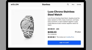 Professional ecommerce product page showing high quality white background product image with clear purchase interface