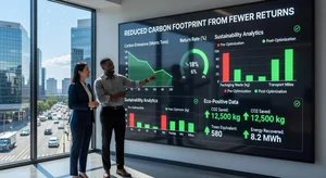 Environmental impact dashboard showing reduced carbon footprint from virtual try-on