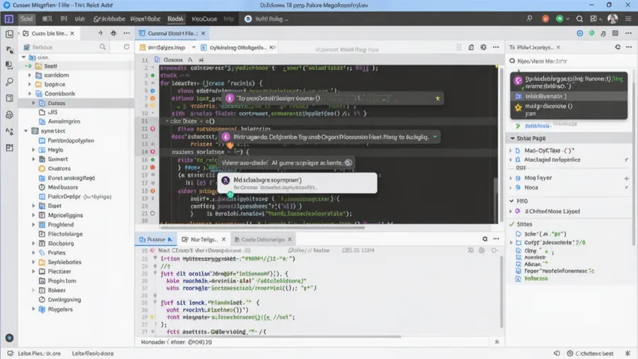 Cursor IDE interface showing multi-file editing with AI suggestions and codebase context awareness