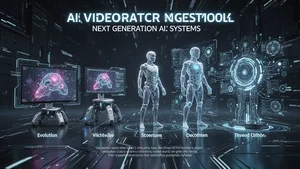 Futuristic AI video generation technology concept showing evolution of video creation tools