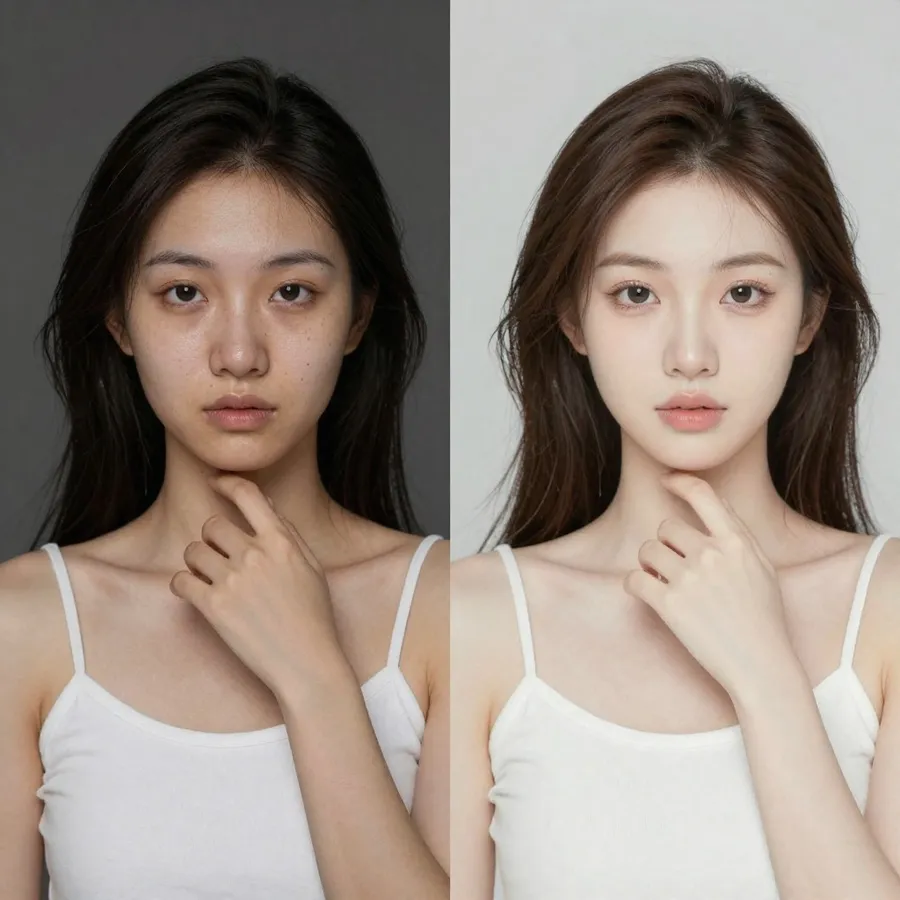 Side-by-side comparison showing original photo and AI-edited version with artistic transformations applied