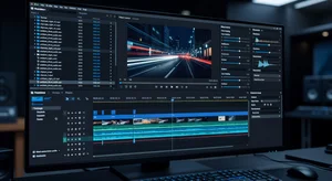 A timeline comparison showing days of manual editing work versus minutes of automated AI processing