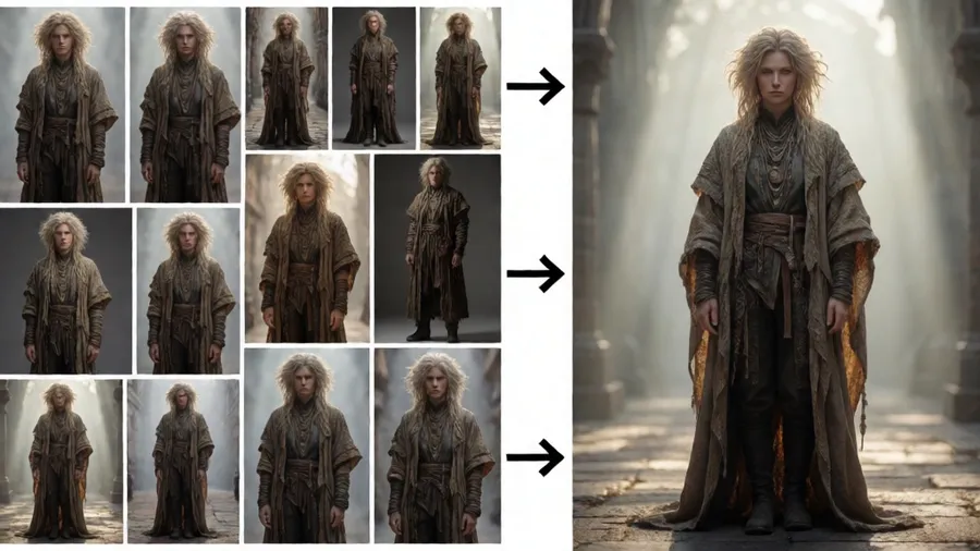 Moodboard collage showing style reference workflow and final AI generated result