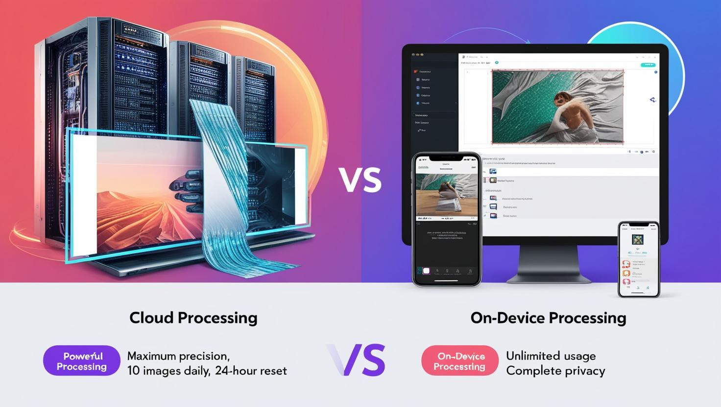Diagram showing local browser processing vs cloud processing paths