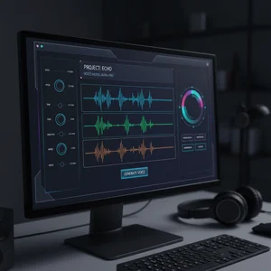 AI voice generation software showing waveform and voice customization options