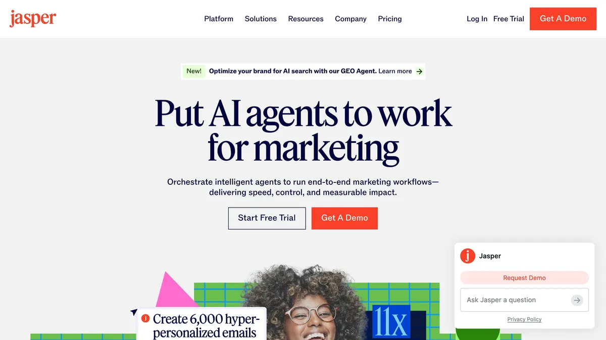 Jasper AI marketing copy generation workspace