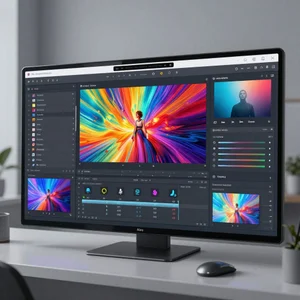 Modern AI interface dashboard displaying vibrant digital artwork and photo editing tools