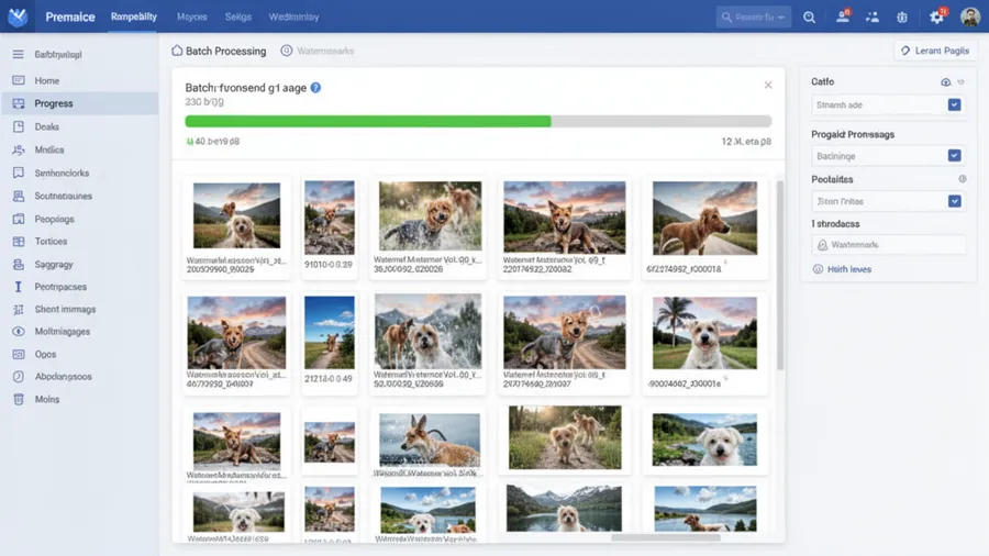 Progress bar showing batch processing of multiple images with watermarks being removed
