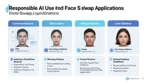 Educational infographic showing responsible AI use guidelines for face swap applications