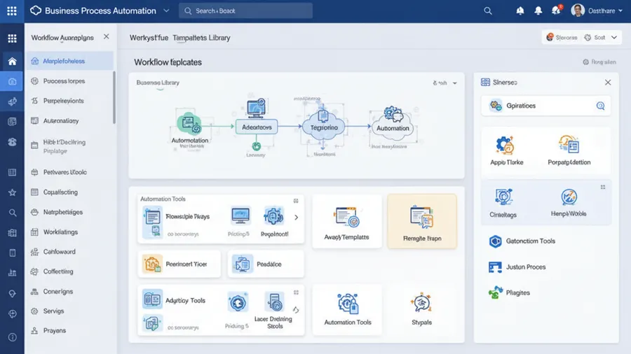 Business professional reviewing automated workflow dashboard showing completion rates and time savings