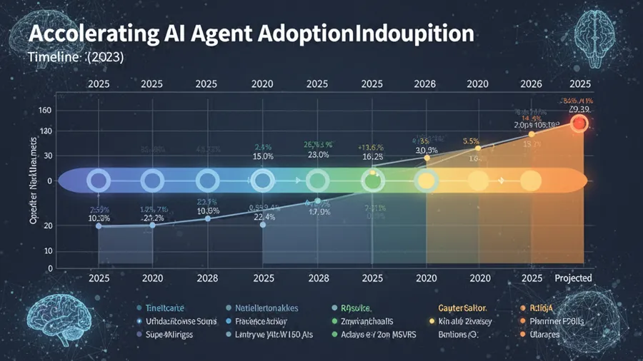 Timeline visualization showing accelerating AI agent adoption across industries from 2025 to projected 2026 saturation