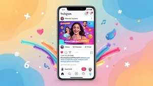 Smartphone displaying a viral social media post with visible engagement metrics and hashtags