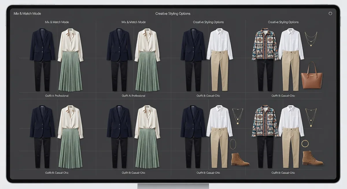 Multiple outfit combinations displayed virtually for mix and match planning