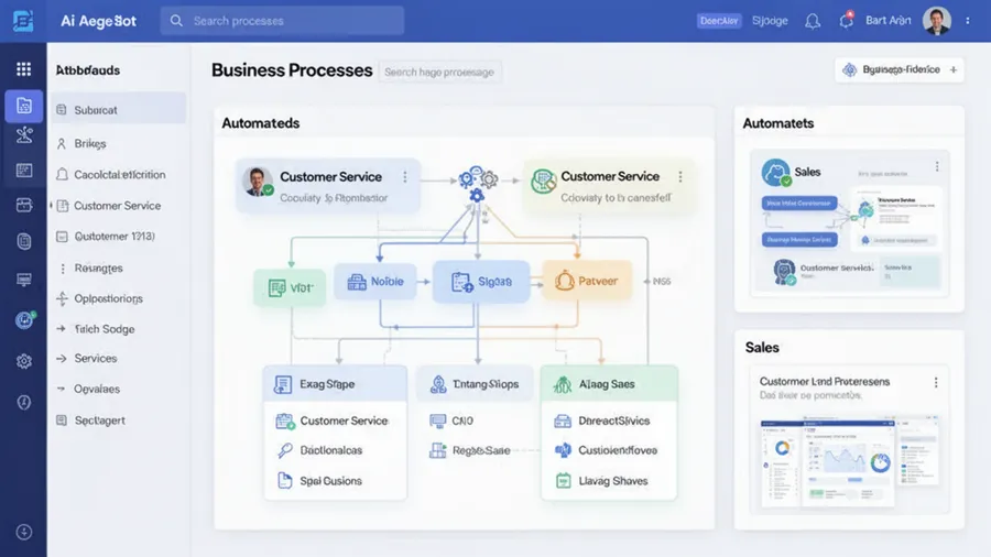 AI agent dashboard showing multiple business processes being automated across customer service, sales, and operations