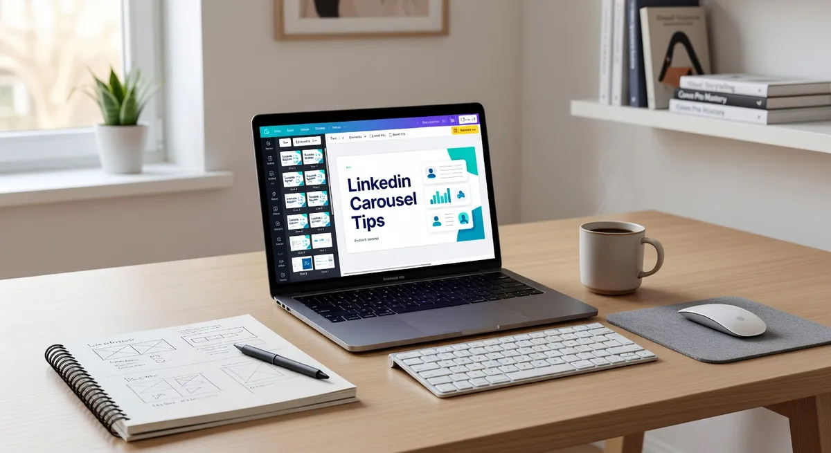 A technical specification graphic showing optimal dimensions, file formats, and compression settings for LinkedIn carousels