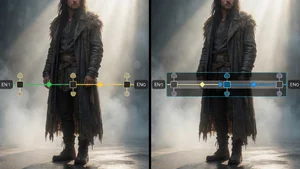 AI video interface showing motion control keyframes and temporal workflow