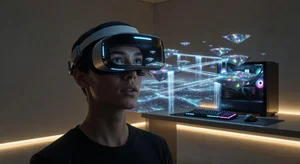VR headset displaying immersive 3D environment created from converted image assets
