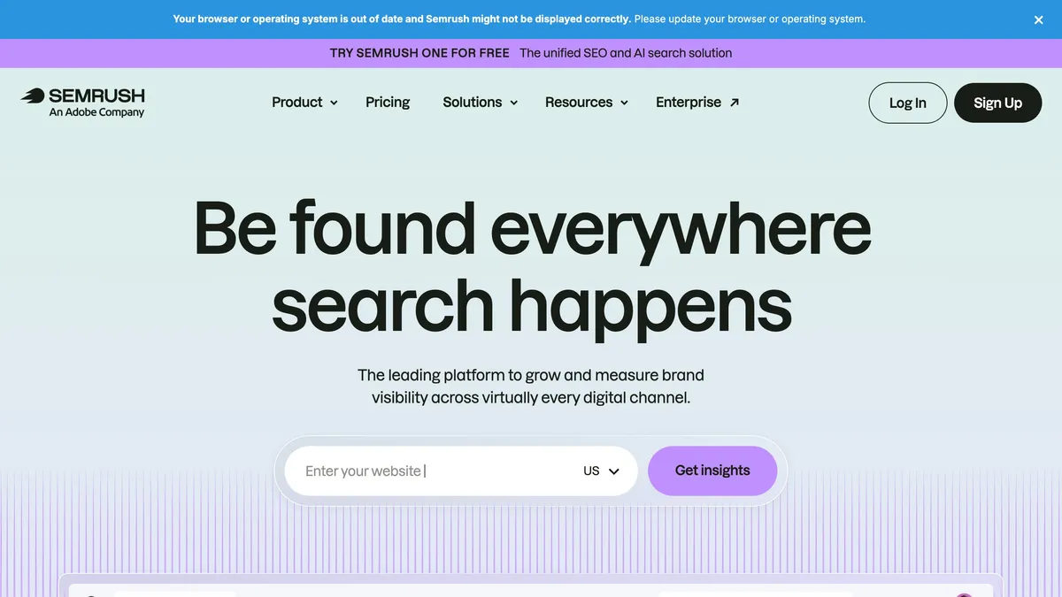 Semrush SEO platform dashboard