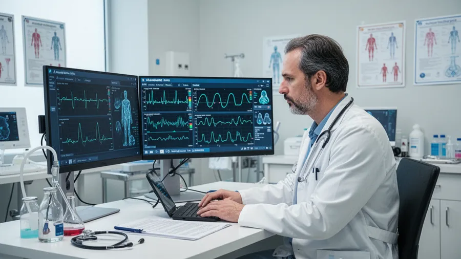 Healthcare analytics dashboard showing AI diagnostic performance metrics and patient outcome improvements