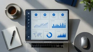 Modern SEO dashboard showing analytics and keyword rankings