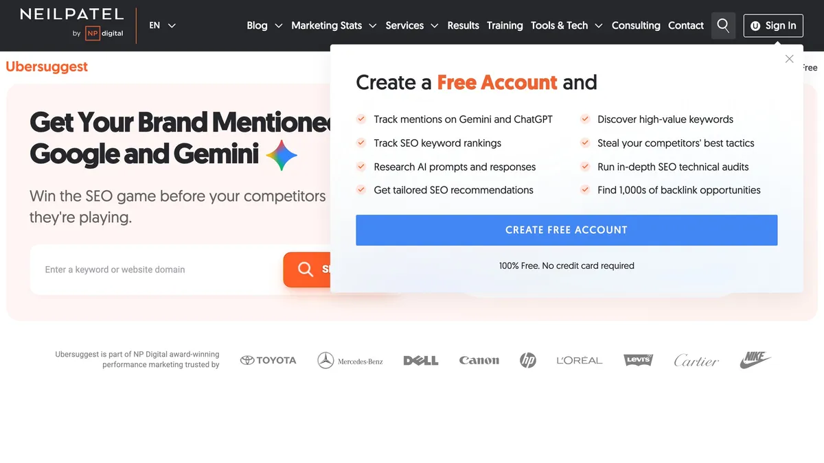 Ubersuggest keyword research dashboard