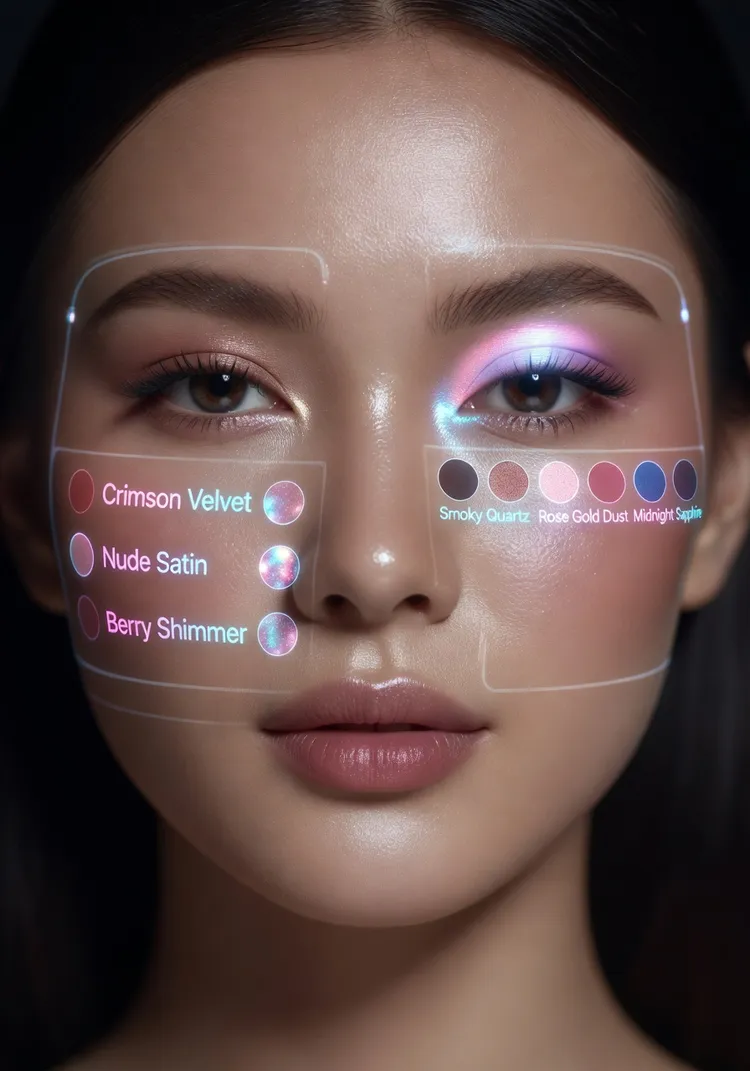 Split screen comparison showing early 2018 virtual makeup technology with poor tracking versus 2026 advanced AI powered realistic application