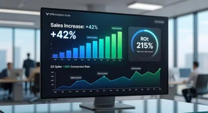 Virtual try-on ROI dashboard showing sales increase and return reduction metrics