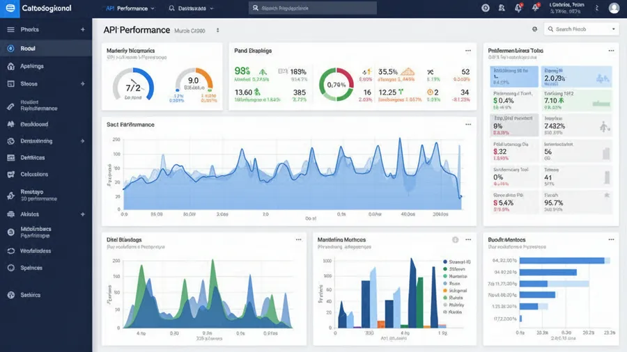 Performance monitoring dashboard showing API response times, token usage, and cost metrics