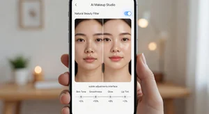 AI makeup app showing minimal natural enhancement options