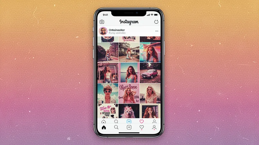 Instagram feed filled with vintage aesthetic photos featuring 80s color grading and retro filters