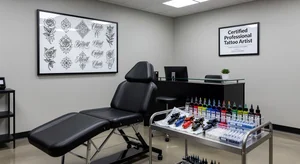 Multiple views of the same tattoo design simulated on different body parts including arm, back, leg, and ribs