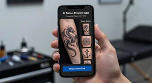 AI tattoo preview app interface showing placement options