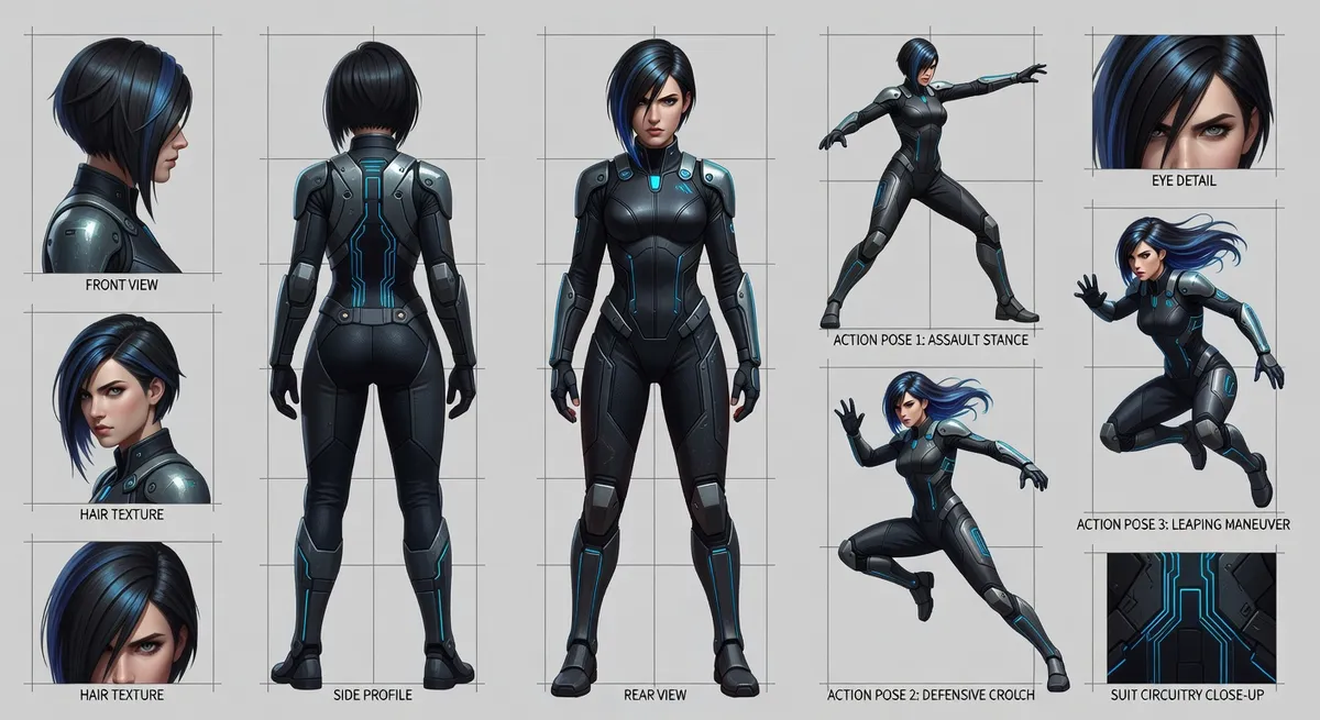 Comparison showing inconsistent character generations versus consistent character appearances across multiple AI-generated scenes
