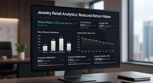 Jewelry retail analytics dashboard showing improved return rates