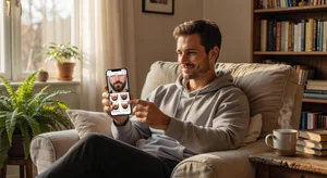 A comparison grid showing the same face with various beard styles including stubble, goatee, full beard, and mustache