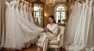 Bride previewing wedding dresses virtually