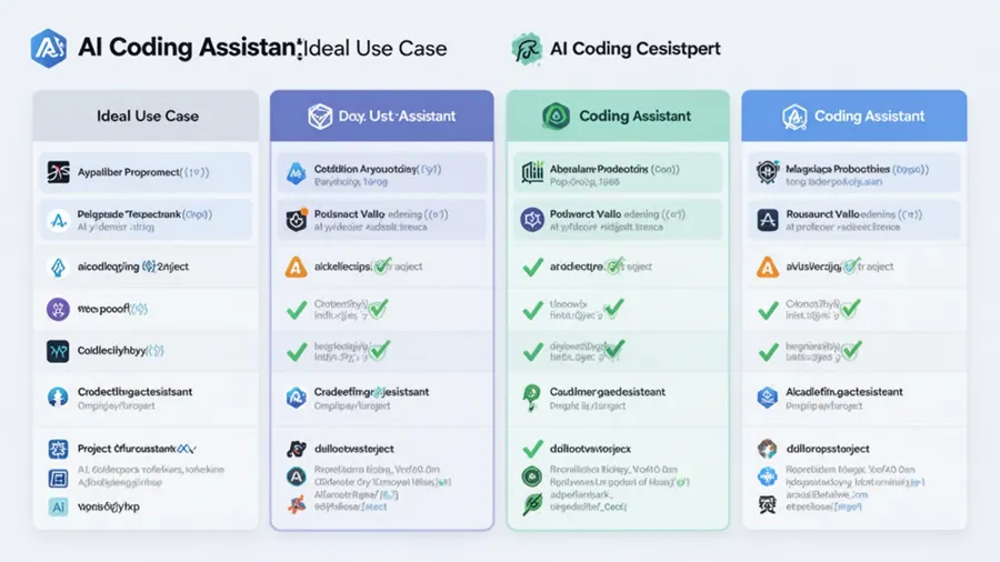 Comparison chart showing ideal use cases for each AI coding assistant across different project types and workflows