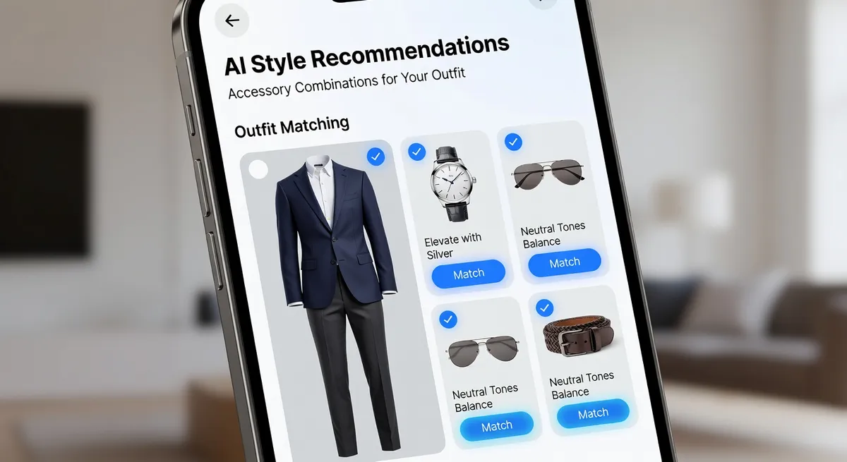 Smartphone showing AI fashion app suggesting accessory combinations