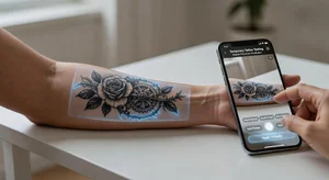 Person previewing tattoo design virtually on arm